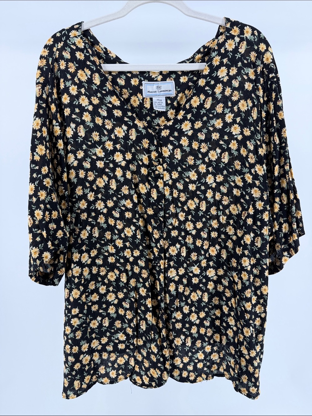 Vintage 90s Maggie Lawrence Daisy Button-Down Short Sleeve Blouse Top, Sz 26/28